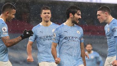 Ilkay Gundogan and his Man City team-mates celebrate against Aston Villa