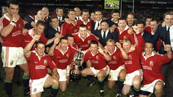 5 Jul 1997: The victorious British Lions team celebrate after the third test match against South Africa at Ellis Park in Johannesburg, South Africa. South Africa won the match 35-16 but the British Lion won the series 2-1. \ Mandatory Credit: David Rogers /Allsport