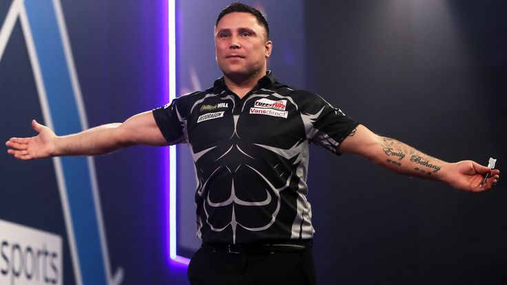 Gerwyn Price celebrates during day 11 of the William Hill World Darts Championship at Alexandra Palace