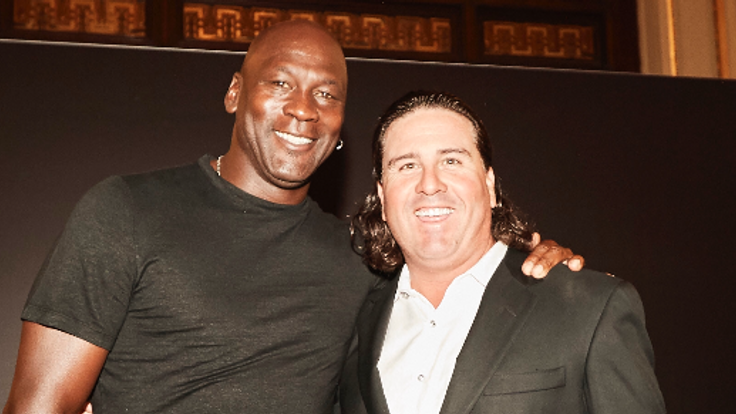 Michael Jordan with Pat Perez, who got his first pair of Jordan shoes out of a trach can