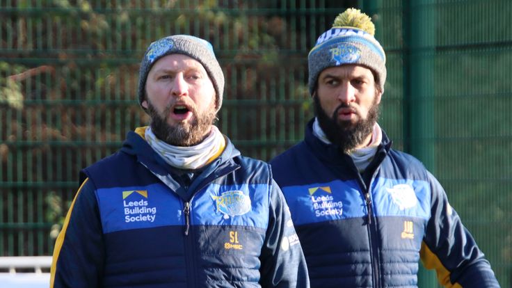 Picture by Phil Daly/Leeds Rhinos/SWpix.com - 05/01/2021 - Rugby League - Betfred Super League - Leeds Rhinos Training - Leeds, England - Sean Long with Jamie Jones-Buchanan on the field as Leeds Rhinos return to training.