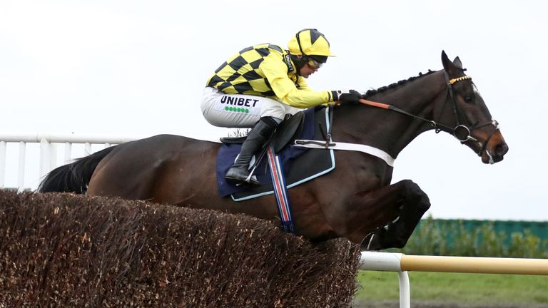Shishkin ridden by Nico de Boinville clears a fence before going on to win the Irish Thoroughbred Marketing Lightning Novices' Chase at Doncaster Racecourse. Picture date: Saturday January 30, 2021.