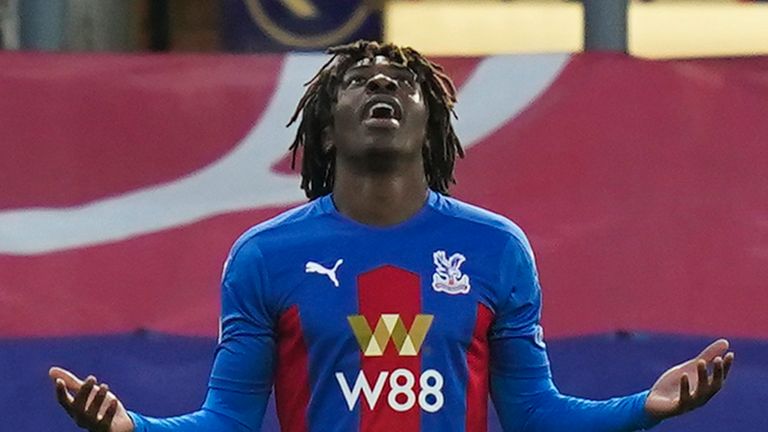 Crystal Palace's Eberechi Eze celebrates scoring his side's second goal during the English Premier League soccer match between Crystal Palace and Sheffield United in London, England, Saturday, Jan. 2, 2021. 