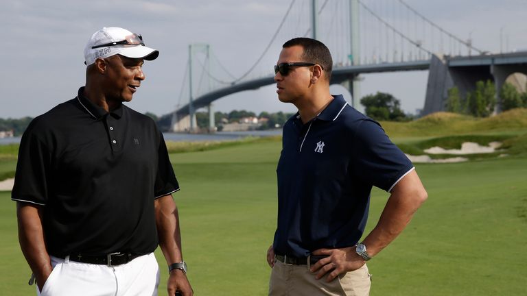 Baseball stars Daryl Strawberry and Alex Rodriguez at Ferry Point shortly after the course opened in 2015