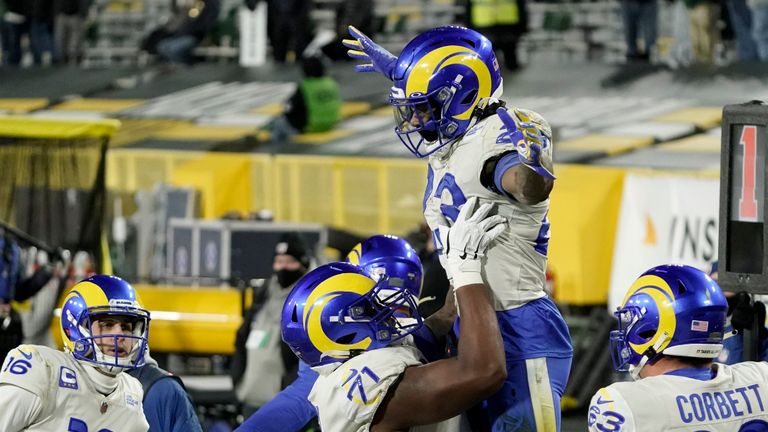 Cam Akers powered through Green Bay&#39;s defence before adding the two-point score to close the Packers&#39; lead over the Los Angeles Rams in the third quarter.
