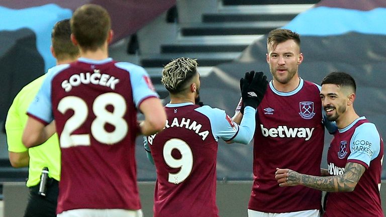 West Ham United's Andriy Yarmolenko celebrates scoring against Doncaster in the FA Cup
