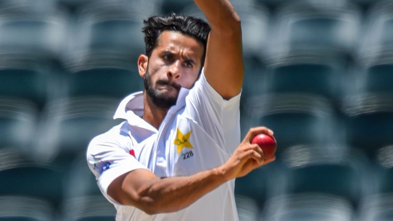 Pakistan's Hasan Ali bowls on day one of the third cricket test match between South Africa and Pakistan at Wanderers Stadium in Johannesburg, South Africa, Friday, Jan. 11, 2019. (AP Photo/Christiaan Kotze)