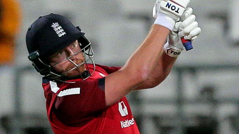 AP Newsroom - England batsman Jonny Bairstow mashes the final runs for England to win the first T20 cricket match between South Africa and England in Cape Town South Africa, Friday, Nov. 27, 2020. (AP Photo/Halden Krog)