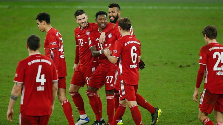 Bayern team-mates celebrate during the win over Schalke