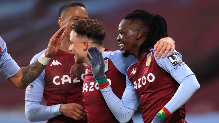 Aston Villa's Bertrand Traore celebrates scoring against Newcastle