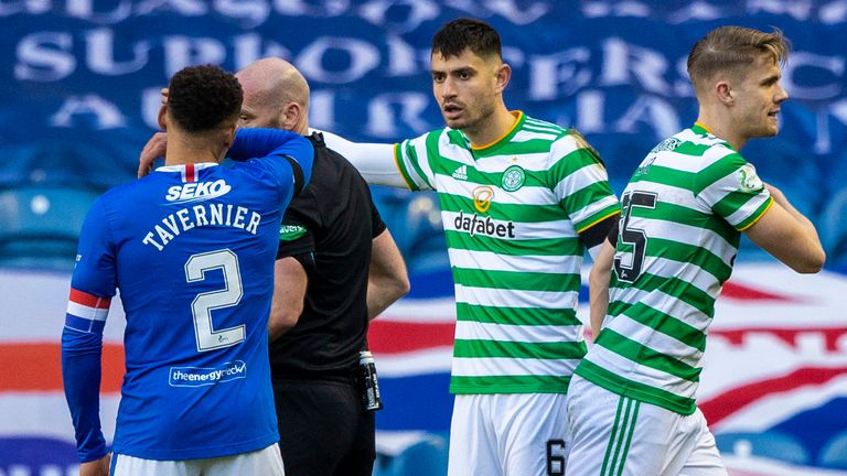 Referee Bobby Madden sends off Bitton as the pendulum swung Rangers' way