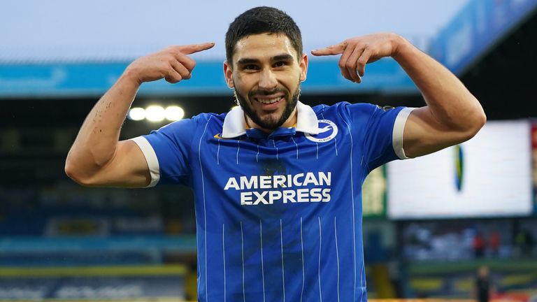 Neal Maupay celebrates scoring for Brighton against Leeds