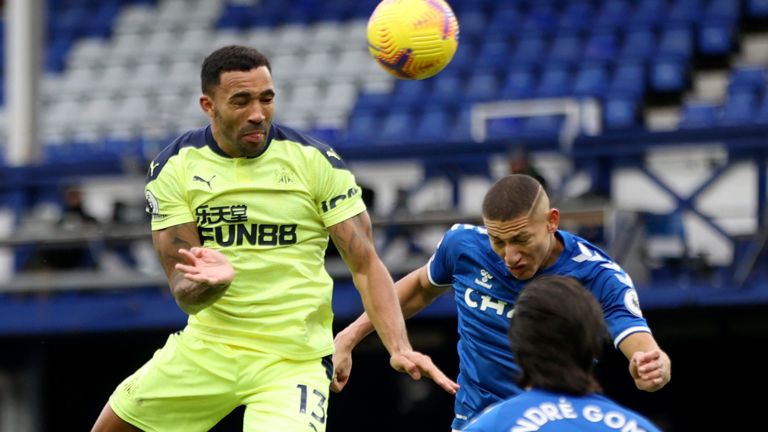 Callum Wilson heads Newcastle ahead against Everton