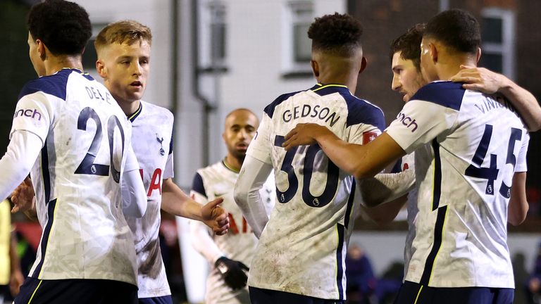 Carlos Vinicius (right) celebrates scoring his side's second goal against Marine