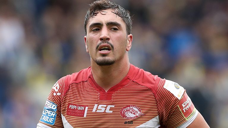 Catalans Dragons' Tony Gigot in action against  Warrington                                                                                                                                                                                                                                                                                       