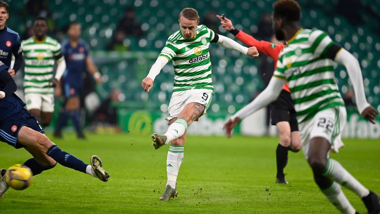 GLASGOW, SCOTLAND - JANUARY 27:  Leigh Griffiths scores to make it 1-0 Celtic during the Scottish Premiership match between Celtic and Hamilton at Celtic Park on January 27, 2021, in Glasgow, Scotland. (Photo by Rob Casey / SNS Group)