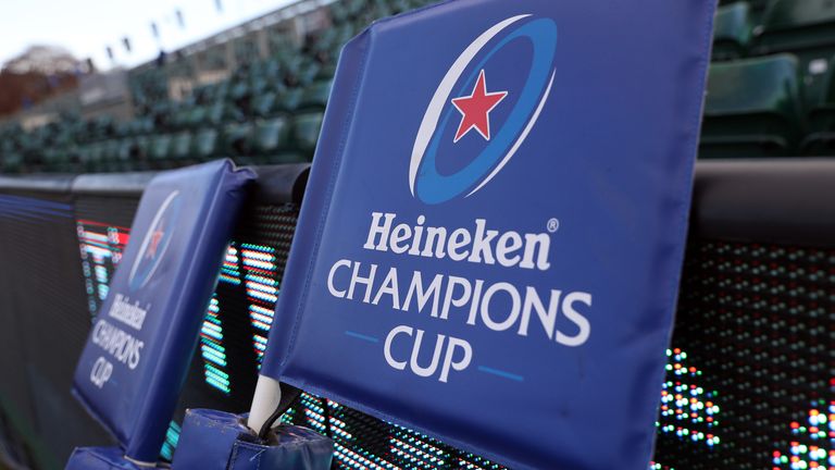 Heineken Champions cup branded flags before the Pool Three match of the Heineken Champions Cup at the Recreation Ground, Bath