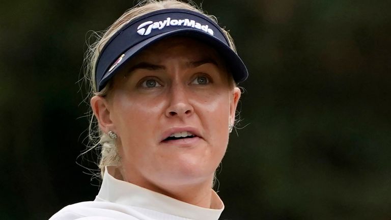 Charley Hull, of England, watches her shot off the seventh tee during the second round of the U.S. Women's Open golf tournament in Houston, Friday, Dec. 11, 2020. (AP Photo/David J. Phillip)