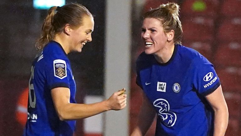 Magdalena Eriksson celebrates after scoring for Chelsea