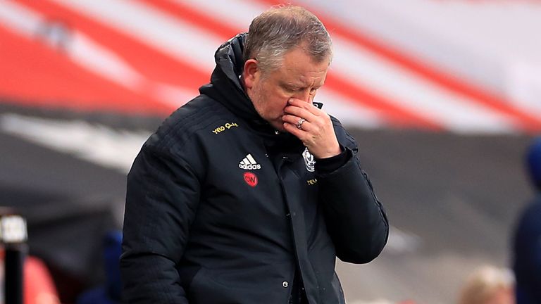 Sheffield United manager Chris Wilder on the touchline during the match against Spurs
