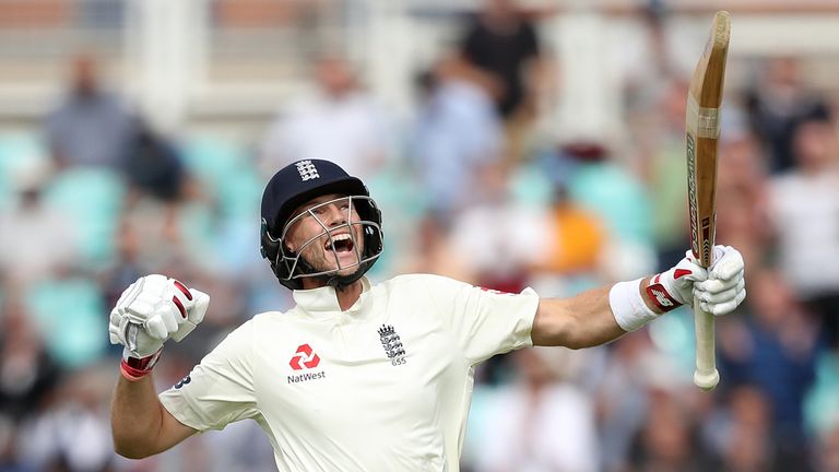 England&#39;s Joe Root celebrates another Test hundred
