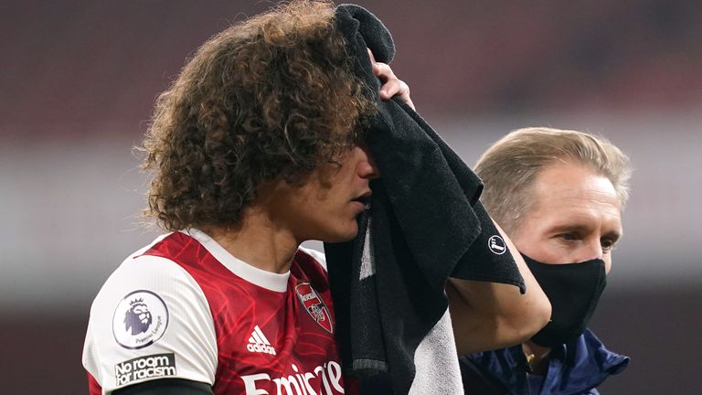 Arsenal's David Luiz was injured in a clash of heads with Wolves' Raul Jimenez which led to the latter suffering a fractured skull