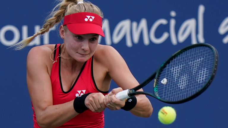 Dayana Yastremska, of Ukraine, returns a shot to Naomi Osaka, of Japan, during the third round at the Western & Southern Open tennis tournament Tuesday, Aug. 25, 2020, in New York.