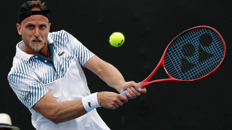 Denis Kudla has been withdrawn from Australian Open qualifying tournament in Doha, Qatar and put into hotel quarantine after returning positive tests for COVID-19, Monday, Jan. 11, 2021. (AP Photo/Aaron Favila, File)