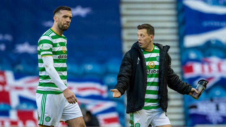 Celtic&#39;s Shane Duffy (left) and Callum McGregor at full time