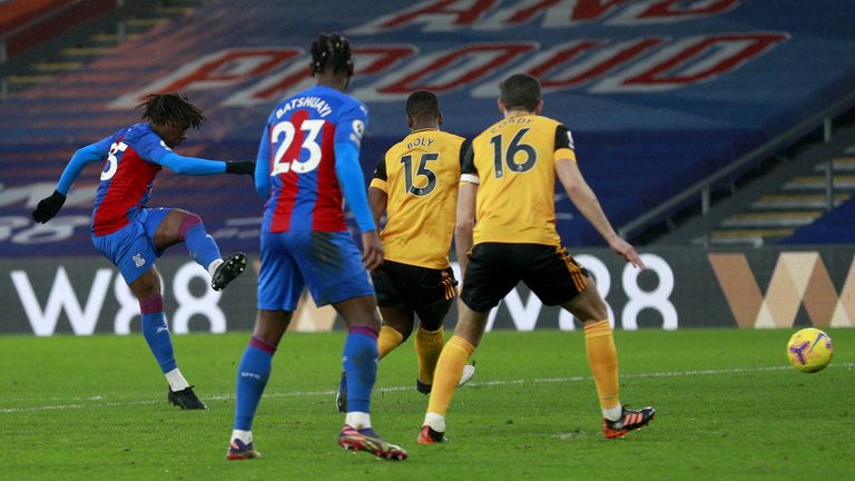 Eze fires home his third Premier League goal of the season for Palace