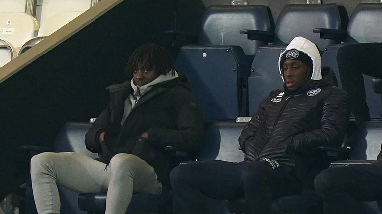 Crystal Palace's Eberechi Eze (left) watches the match from the stands during the Emirates FA Cup third round match at the Kiyan Prince Foundation Stadium, London.