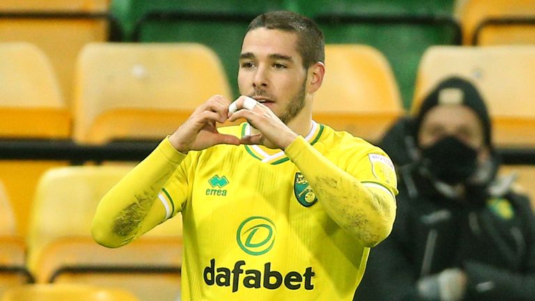 Norwich City's Emi Buendia celebrates scoring his side's first goal of the game