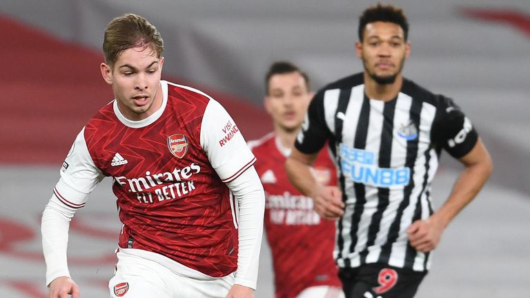 Emile Smith Rowe attacks for Arsenal during their 3-0 win over Newcastle