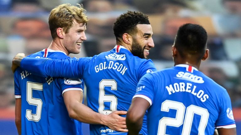 Filip Helander celebrates after scoring to make it 2-0 for Rangers against Ross County 