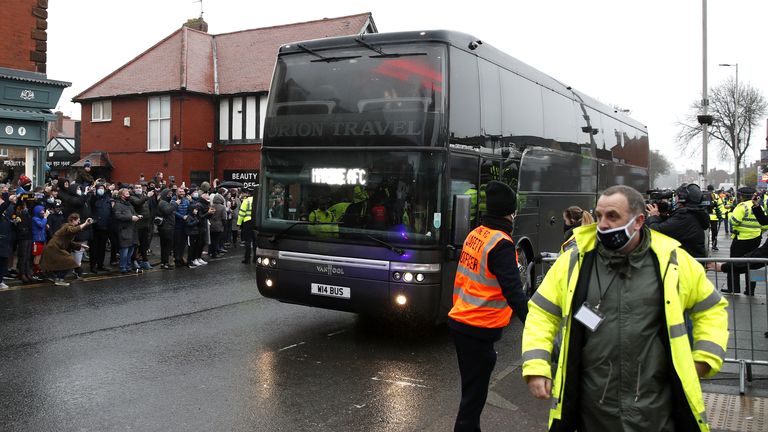 The Marine coach arrives to the ground ahead of the Emirates FA Cup third round match with Tottenham