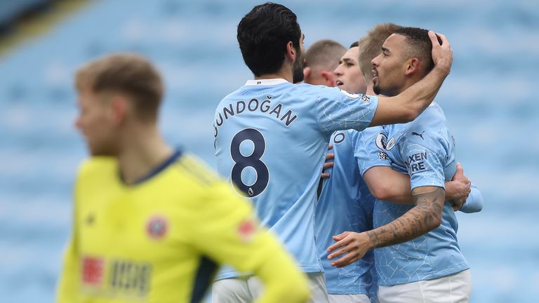 Gabriel Jesus celebrates his goal with team-mates (AP)