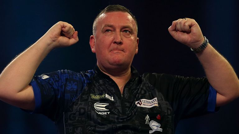 Glen Durrant celebrates winning during day thirteen of the William Hill World Championships at Alexandra Palace, London. PA Photo. Picture date: Saturday December 28, 2019. See PA story DARTS World. Photo credit should read: Steven Paston/PA Wire.
