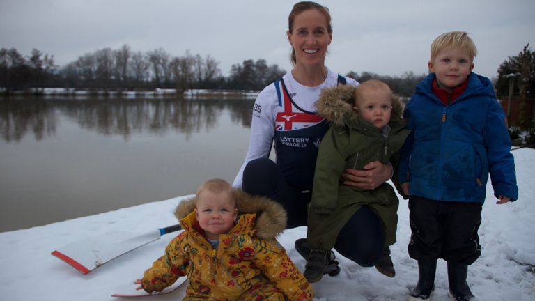 Helen Glover has had three children Logan (2 ½), twins Bo and Kit (1) during her time away from rowing