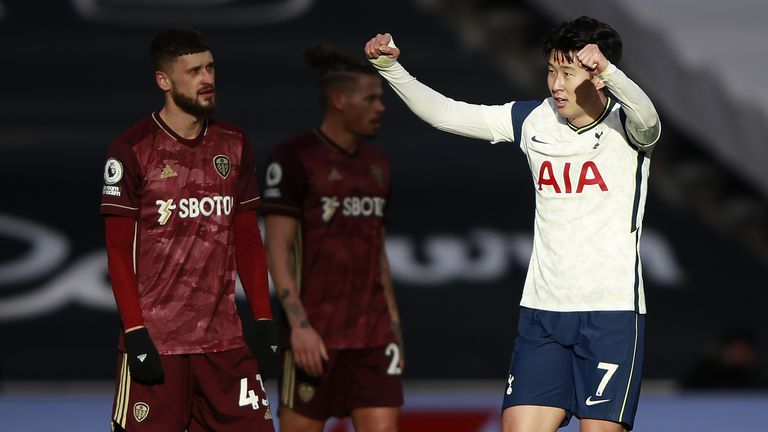 Heung-min Son celebrates scoring Tottenham's second