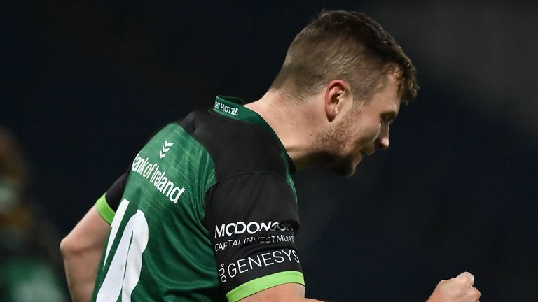 2 January 2021; Jack Carty of Connacht celebrates at the final whistle of the Guinness PRO14 match between Leinster and Connacht at the RDS Arena in Dublin. Photo by Brendan Moran/Sportsfile