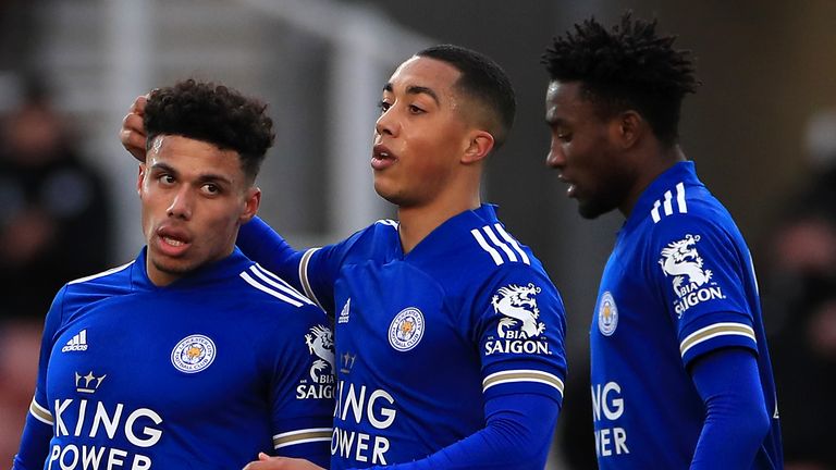 James Justin (left) scored the opening goal as Leicester cruised to victory at Stoke to reach round four