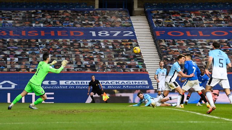 Joe Aribo curls in a third for Rangers before half-time against Ross County