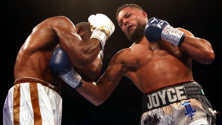 Joe Joyce (right) in action against Bryant Jennings during the WBA Gold Heavyweight Championship at the O2 Arena, London. PRESS ASSOCIATION Photo. Picture date: Saturday July 13, 2019. See PA story BOXING London. Photo credit should read: Nick Potts/PA Wire