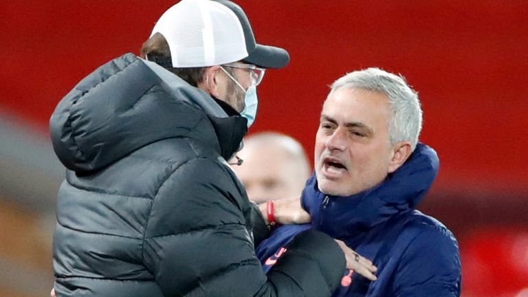 Jurgen Klopp and Jose Mourinho offered opposing views on a mid-season change of the interpretation of offside laws (AP image)