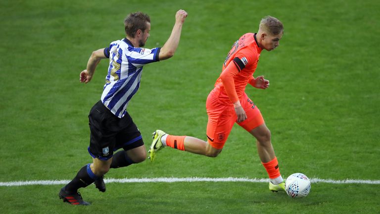 Sheffield Wednesday's Julian Borner and Huddersfield Town's Emile Smith Rowe during the Sky Bet Championship match at Hillsborough, Sheffield.