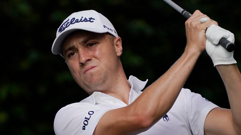 Justin Thomas during the third round of the Masters golf tournament Saturday, Nov. 14, 2020, in Augusta, Ga. (AP Photo/Charlie Riedel)