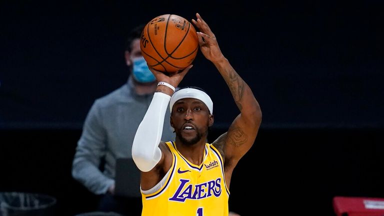AP - Los Angeles Lakers guard Kentavious Caldwell-Pope (1) takes a shot against the Portland Trail Blazers 