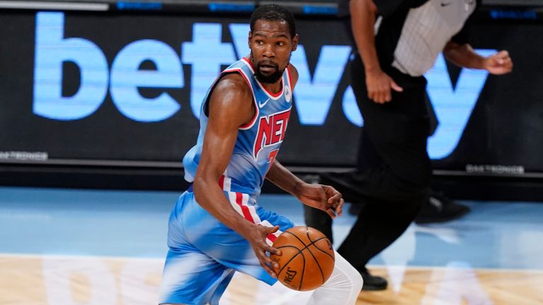 Kevin Durant was the top scorer as the Brookyn marked James Harden's debut with a third successive victory