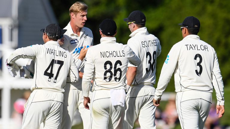 Kyle Jamieson and New Zealand cricket team at Hagley Oval in Christchurch (Associated Press)
