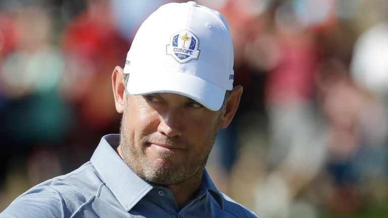 Europe...s Lee Westwood reacts after winning the first hole during a singles match at the Ryder Cup golf tournament Sunday, Oct. 2, 2016, at Hazeltine National Golf Club in Chaska, Minn. (AP Photo/Chris Carlson) 